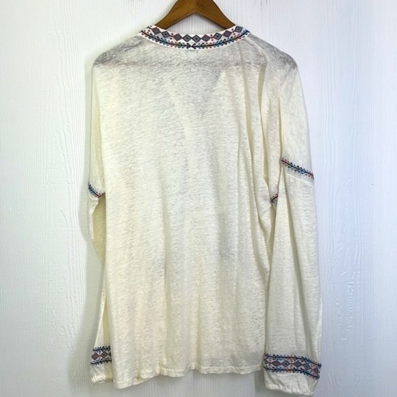 Sundance - 100 Percent Linen White Colorful Embroidered Long Sleeve Tunic SZ M - Picture 11 of 12
